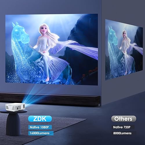 Miniatura 4 de Proyector con WiFi y Bluetooth, mini proyector portátil de 16000 lúmenes, proyector de película nativo Full HD 1080P para exteriores, proyector