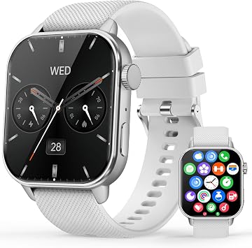 Smart Watch for Men Women, 1.85 AMOLED HD Fitness Watch with 120+ Sports Modes, Bluetooth Call/Heart Rate/Sleep Monitor/Pedometer, Smartwatch for Android iOS, IP68 Waterproof, Deep Grey Silver