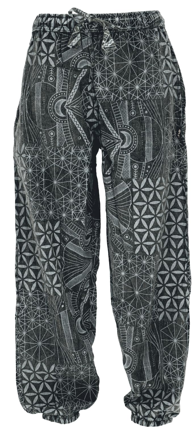 GURU SHOP Stonewash Yogahose, Unisex Baumwoll-Goa-Hose mit Allover Print, Herren
