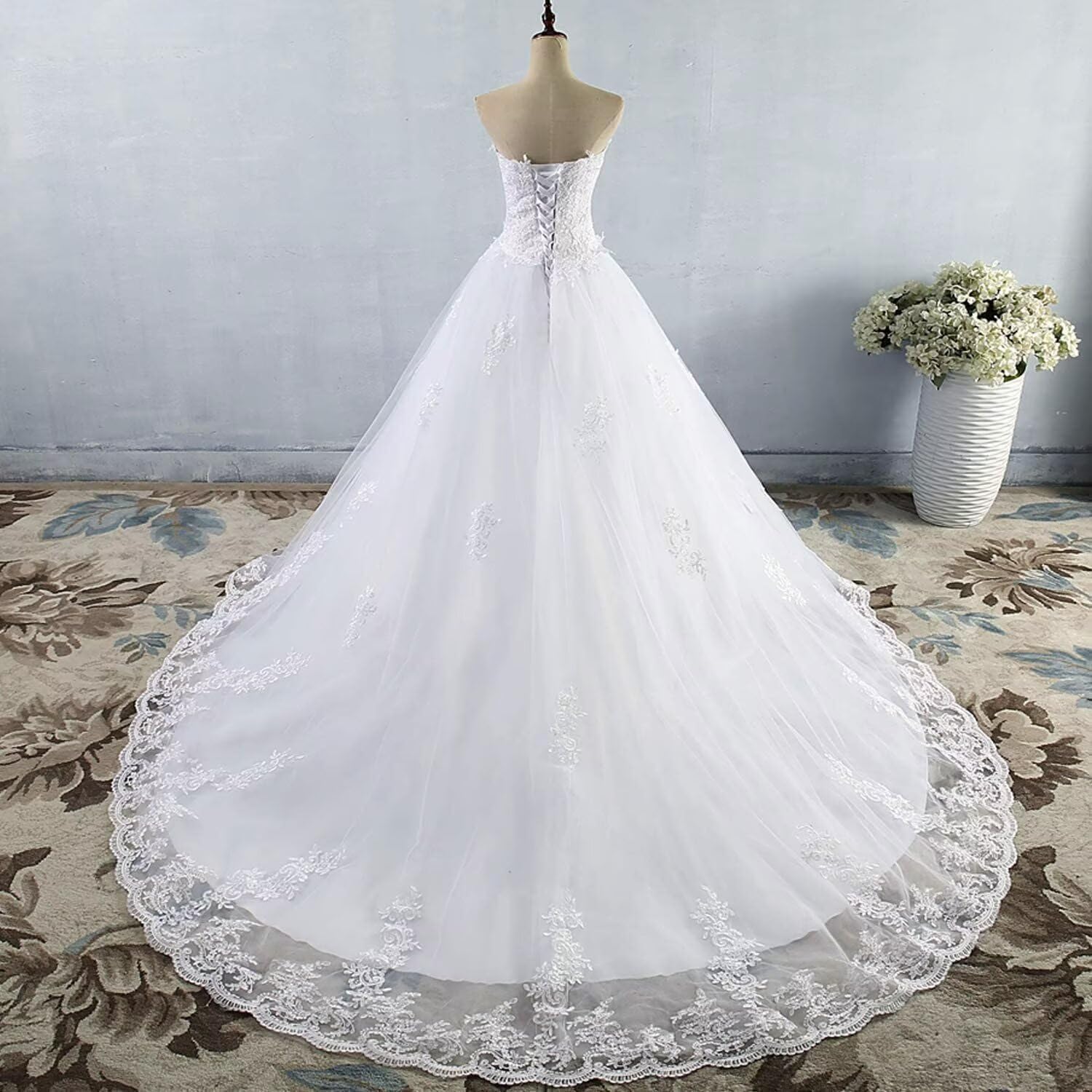 Sweetheart Neckline Lace up Corset Bridal Ball Gowns with Long Train Wedding Dresses for Bride 2024 Plus Size
