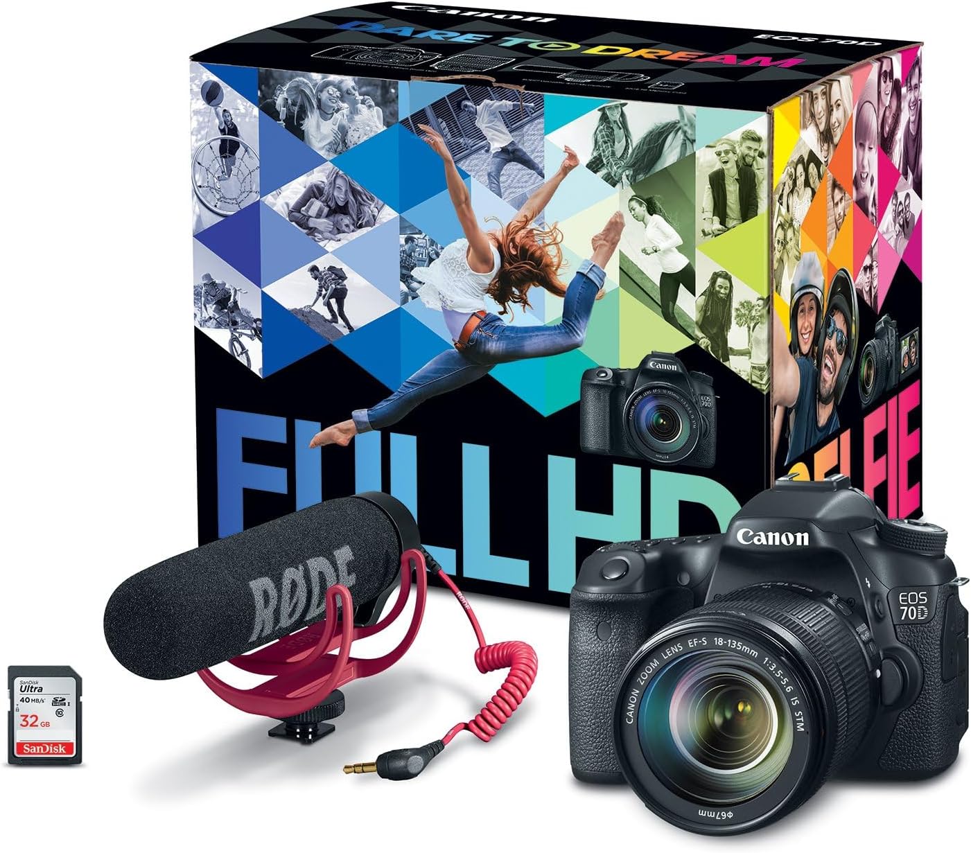Canon EOS 70D Video Creator Kit with 18-135mm Lens, Rode VIDEOMIC GO and Sandisk 32GB SD Card Class 10 - Wi-Fi Enabled