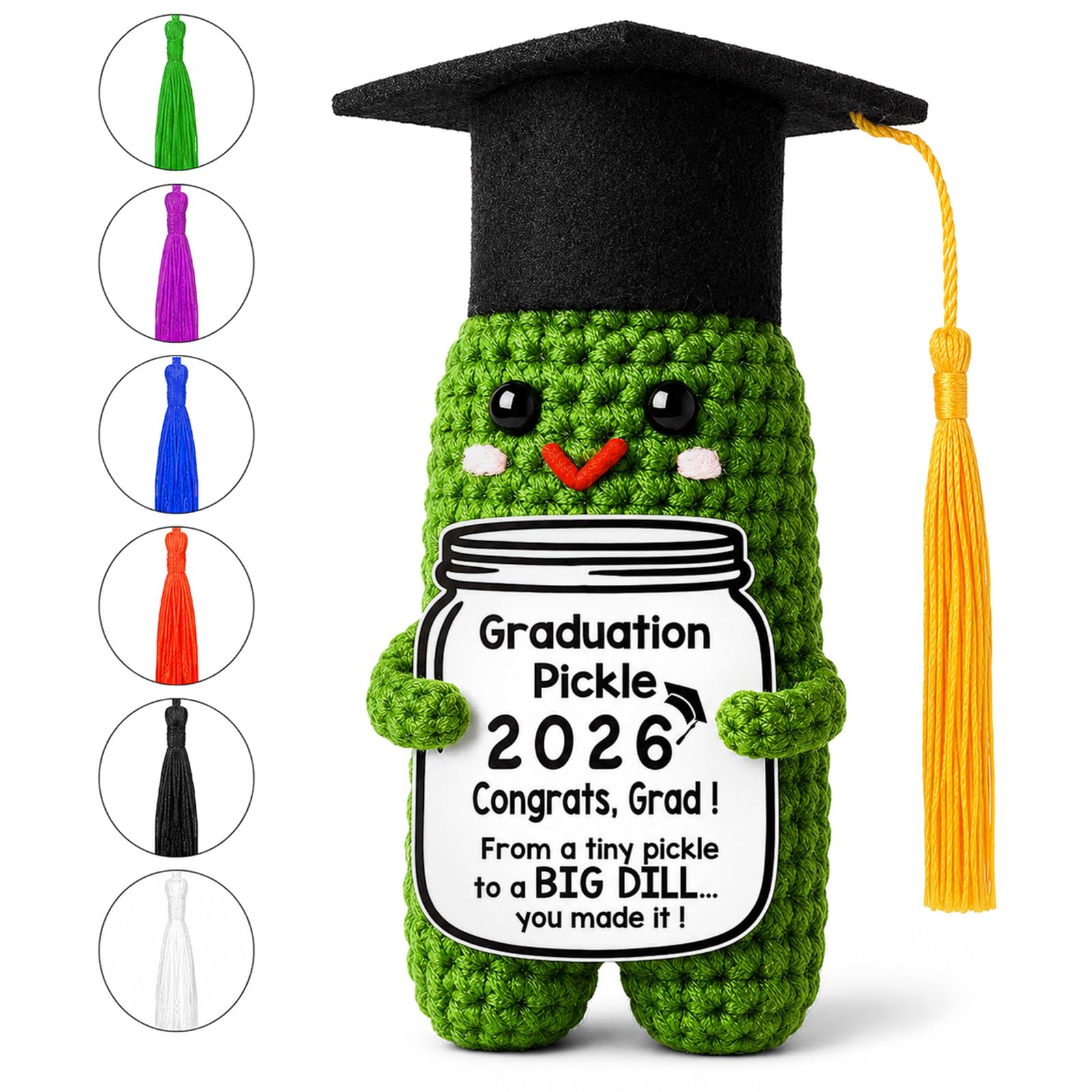 Graduation Decorations Gifts Emotional Support Pickle Gift Handmade Pickle Doll With Doctoral Hat Funny Handmade Crochet for High School College Grad Sign Birthday Gift Knitting Doll for Her Him