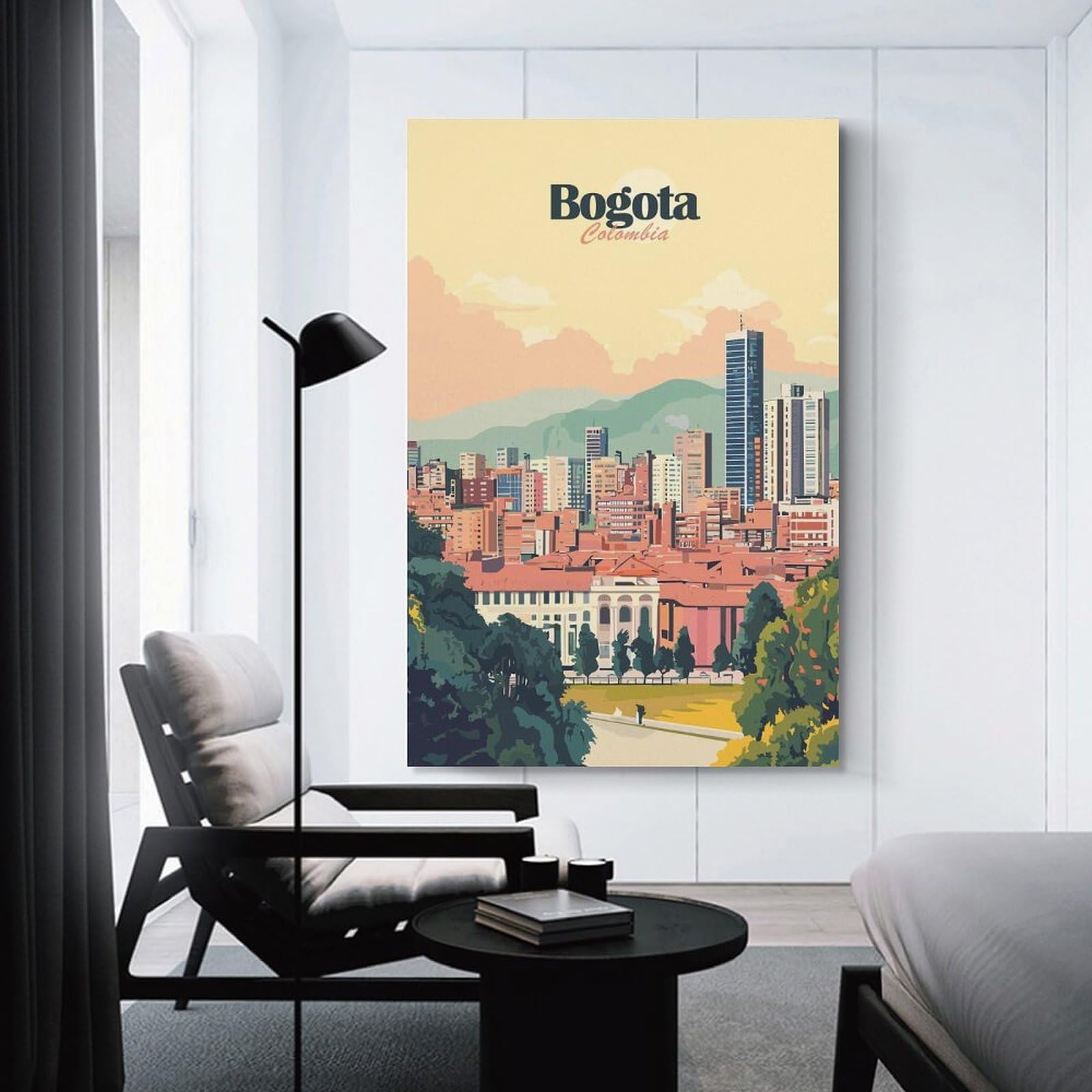 Junmoney Hanging Wall Art Bogota Colombia Cityscape Illustration, 20x30inch(50x75cm), for Sofa Walls, Lounge Or Home Corners, Canvas Styling for A Polished Room Look