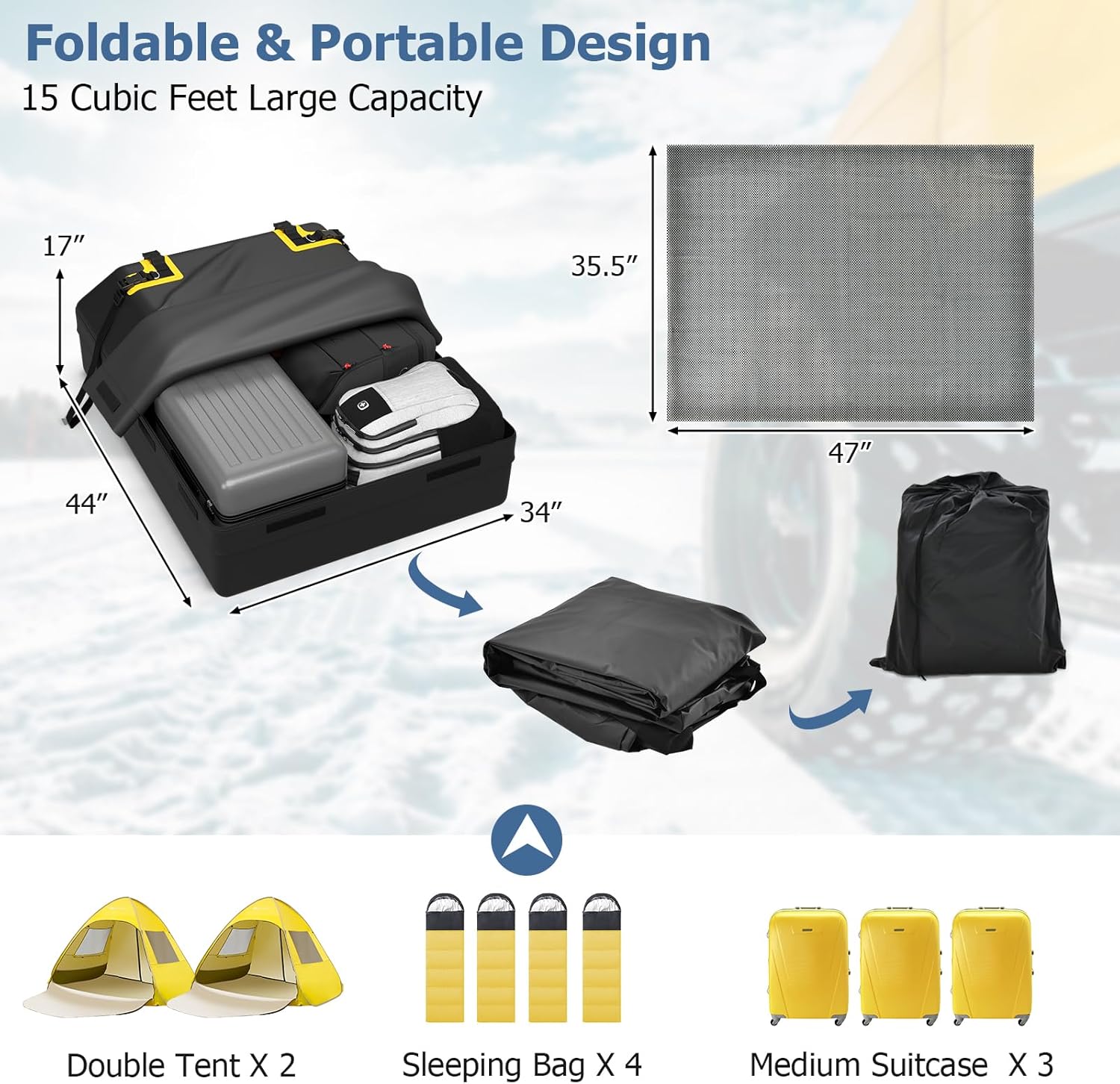 Goplus 15 Cu.Ft Roof Bag Cargo Carrier, Roof Top Luggage Bag for All Vehicles with/Without Roof Racks, Non-Slip Mat, Digital Lock, Waterproof Roof Bag for Various Cars w/6 Door Hooks (15 Cu.Ft)