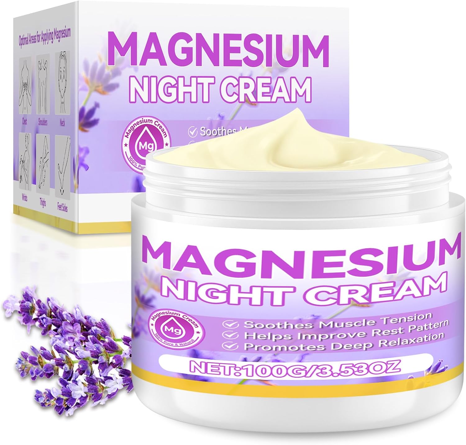 Magnesium Cream, Magnesium Cream for Sleep, Natural Magnesium Butter with Magnesium Chloride for Leg Cramps, Muscle Pain Relief & Deep Nighttime Relaxation (100g)
