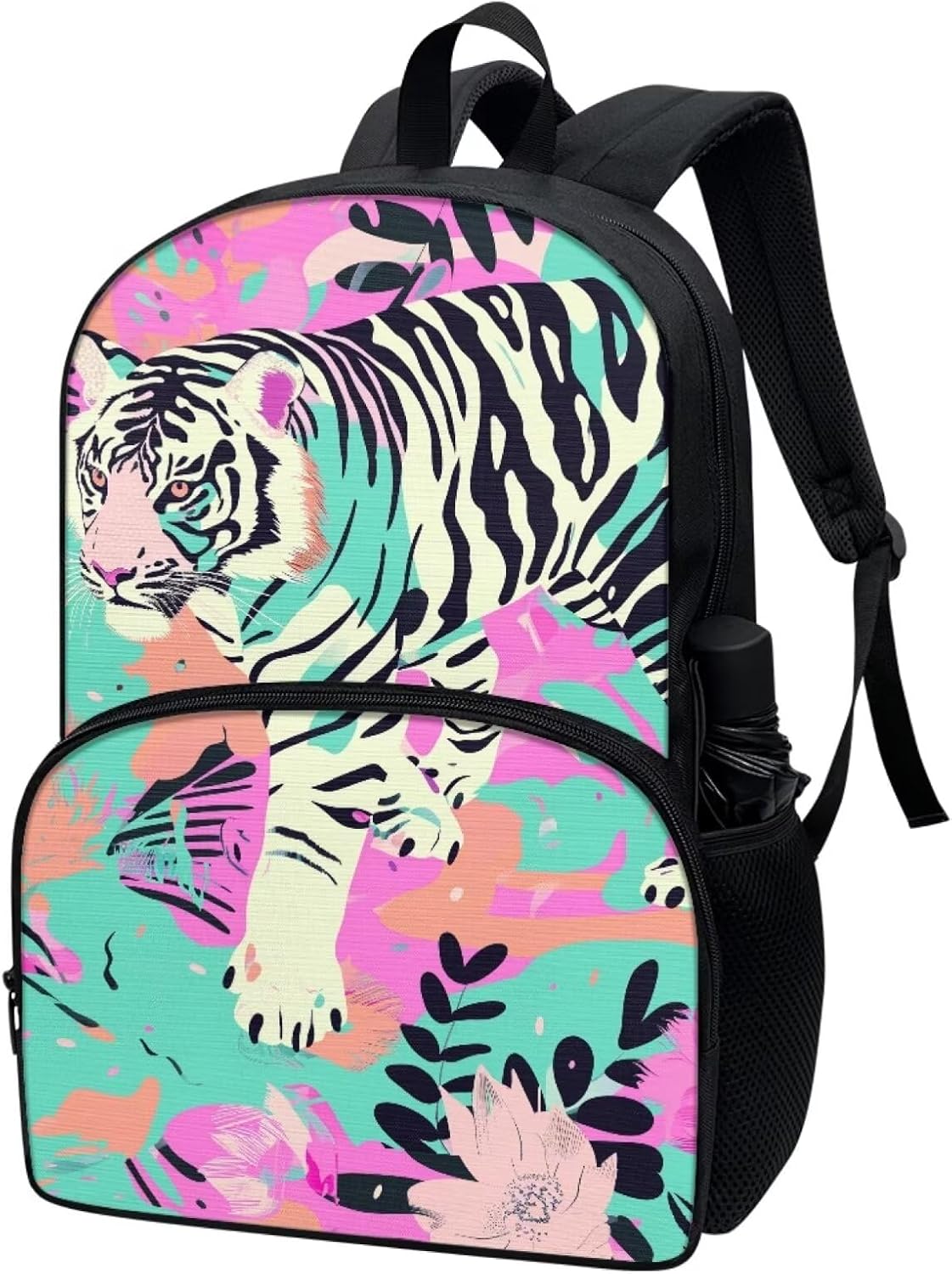 Modysero White Tiger Boys Girls Backpack for School Lightweight Daypack with Mesh Pockets Adjustable Shoulder Strap Stylish Print Schoolbag for Kids