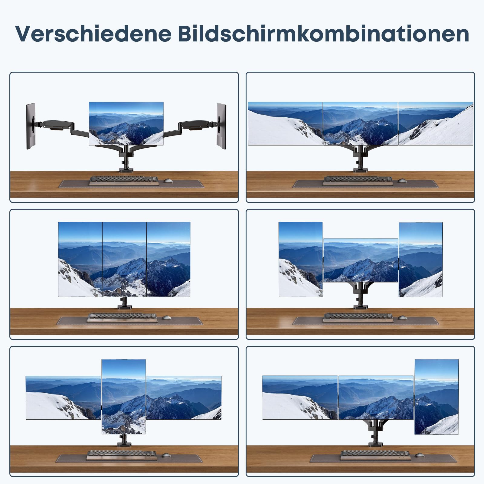 Monitor Halterung 3 Monitore, WORLDLIFT Premium Aluminium 3 Monitor Halterung für 17"-27" LED LCD Bildschirme, Höhenverstellbar Tischhalterung, 7 kg/Arm, vesa 75/100mm