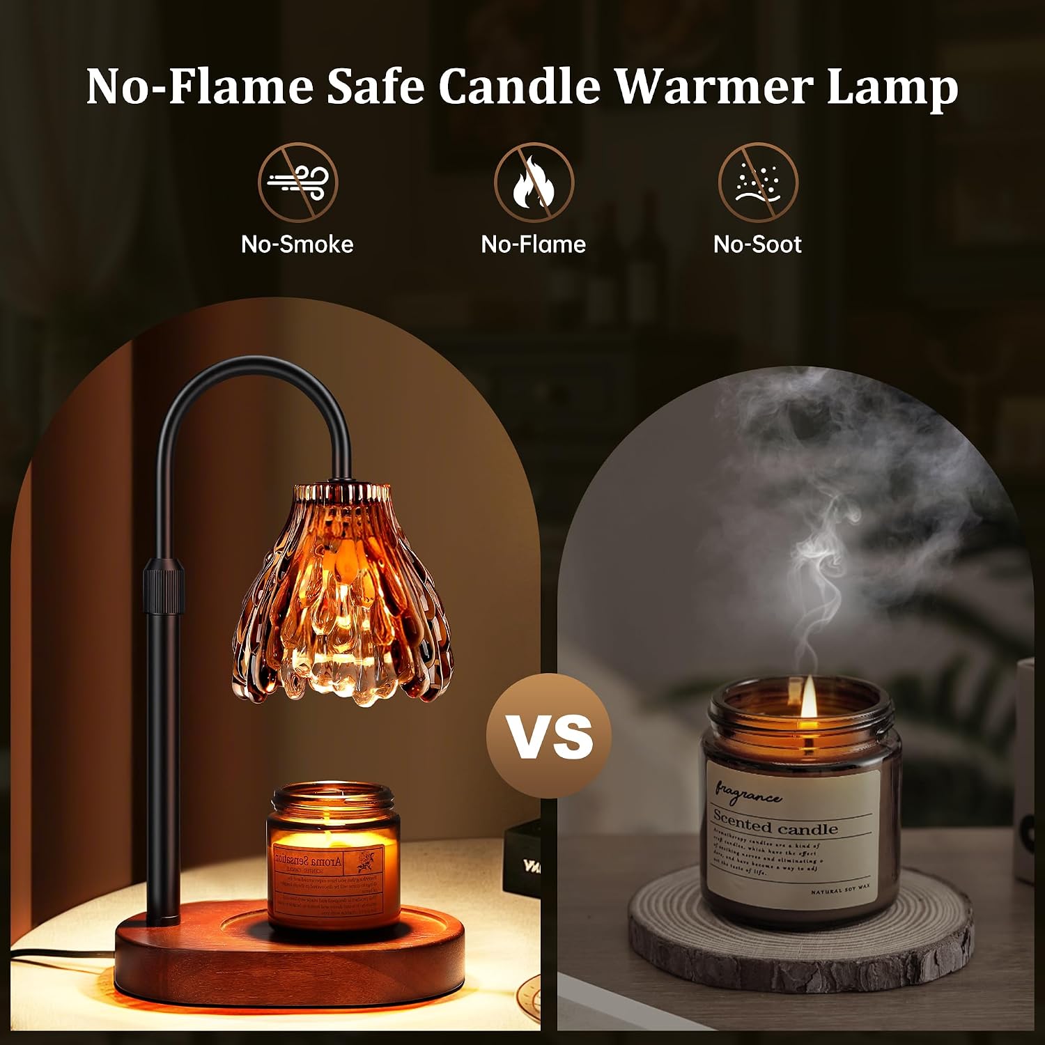 Candle Warmer Lamp With Timer Dimmable,Amber Candle Warmer Glass With Adjustable Height ,Birthday Gifts for Women Mom, House Warming Gifts New Home Decor, Wax Melt Warmer for Jar Candles with 2 Bulbs