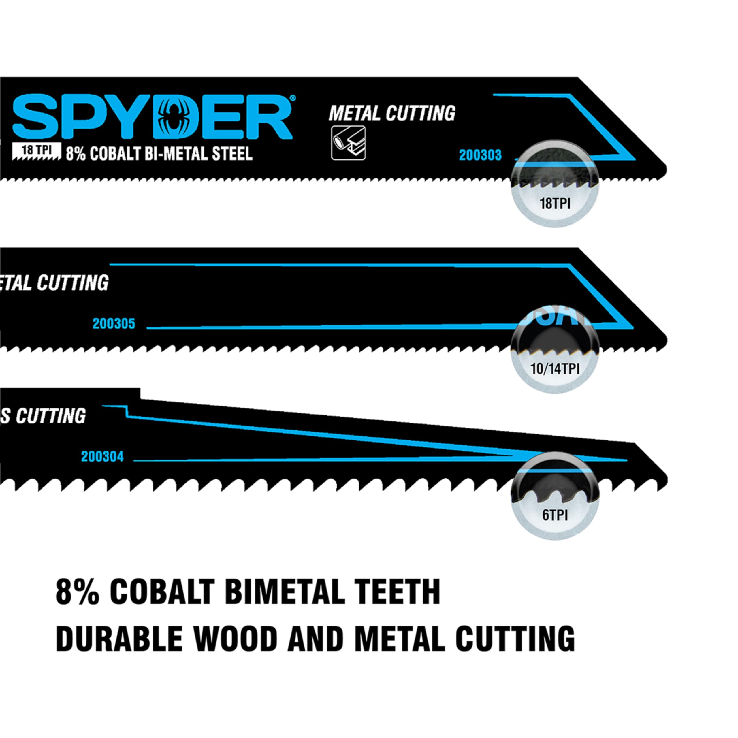 Spyder Hojas de sierra alternantes bimetálicas de corte de metal de 12 pulgadas 10-14 TPI (paquete de 50) (200307-50)