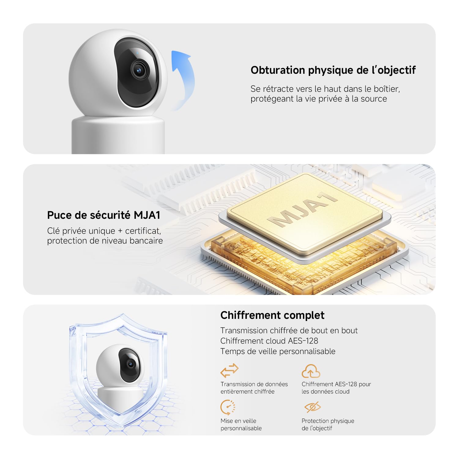 XIAOMI C301 Caméra Intérieure 2K 3MP 360° Surveillance WiFi 6 Détection Personnes Audio Bidirectionnel