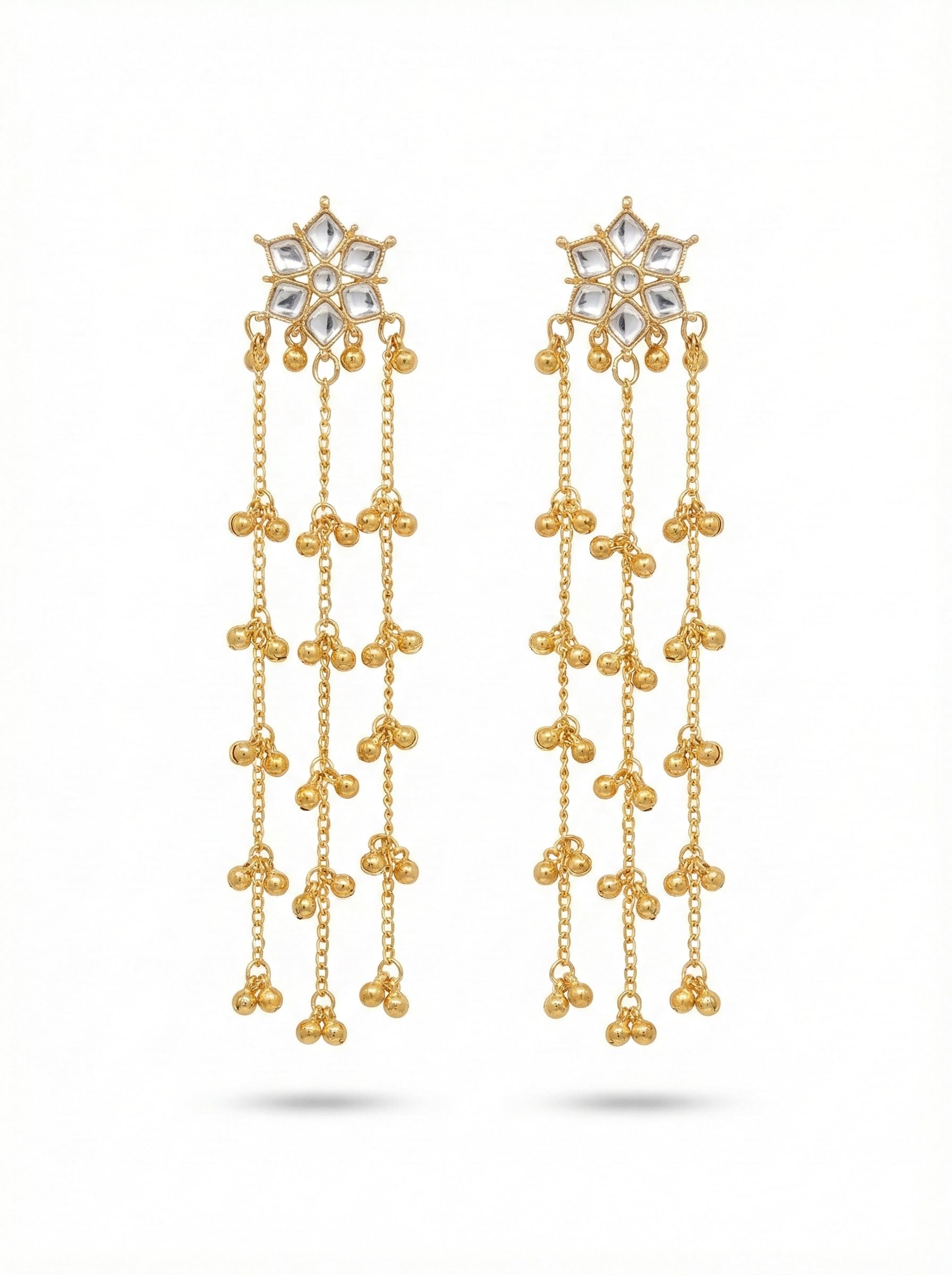 Kashmiri Earrings for Women | Gold Plated Traditional Kashmiri Long Chain Earrings with Kundan Look | Wedding Party Ethnic Earrings for Girls & Women | Festive & Bridal Jewellery-image-35