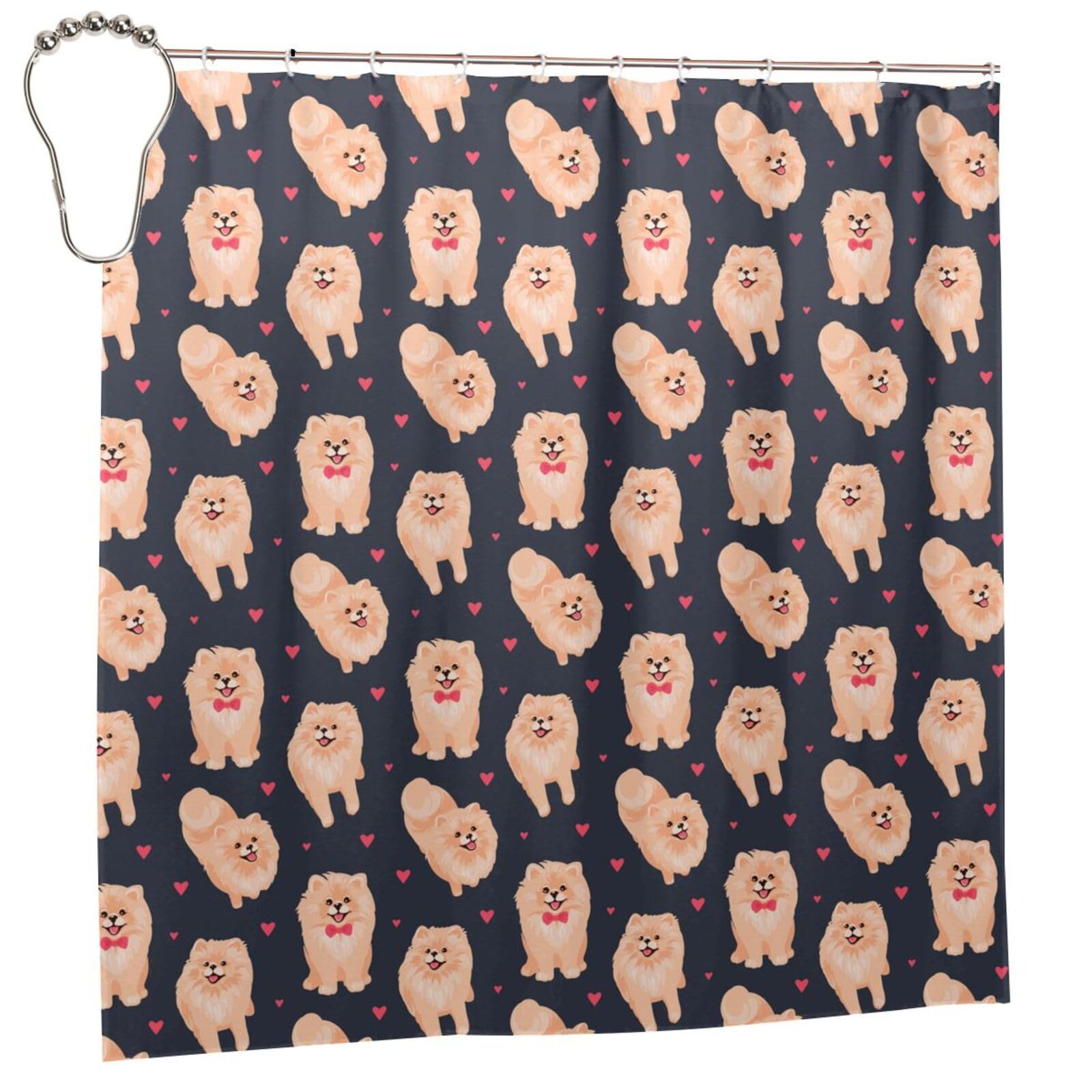 Rideau de douche chiots Poméranie de 183x183 cm pour une salle de bain de maison ou d'hôtel