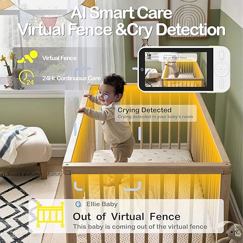 Miniatura 3 de Ellie - Monitor de bebé sin WiFi, monitor de bebé con cámara y audio, IPS 1080P de 5 pulgadas con montaje en pared, batería de 6000 mAh, rango de
