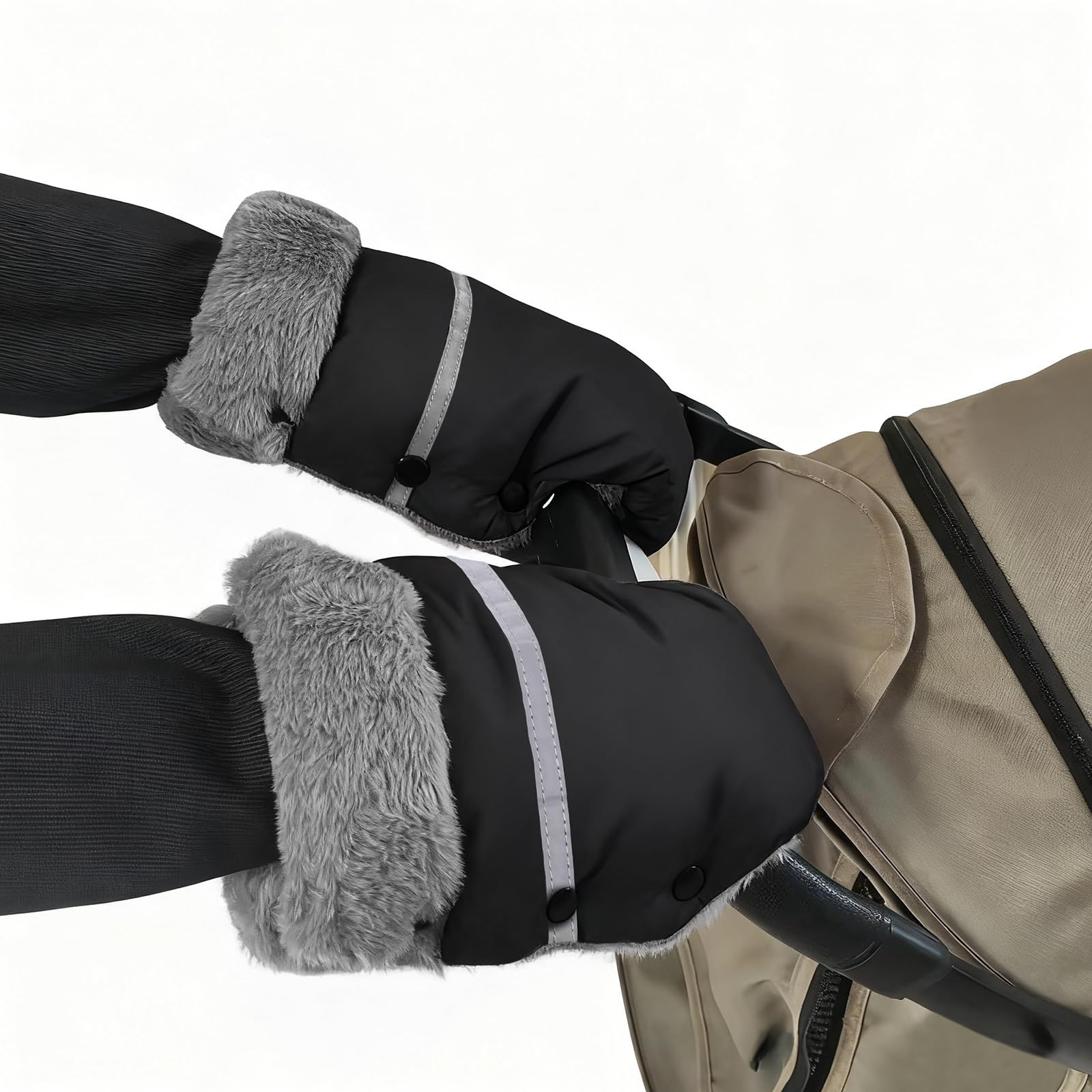 WD&CD Handmuff, uniwersalne rękawice buggy do wózka dziecięcego wodoodporne i wiatroszczelne z podszewką polarową do wózka dziecięcego z mufką do rąk, czarny