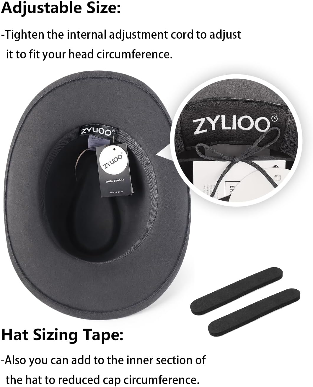 Zylioo Plus Size Felt Cowboy Hats,2XL/XL/L/M/S/XS Western Fedora Hat Warm,Multi Size Wide Brim Cowgirl Hat for Man Woman