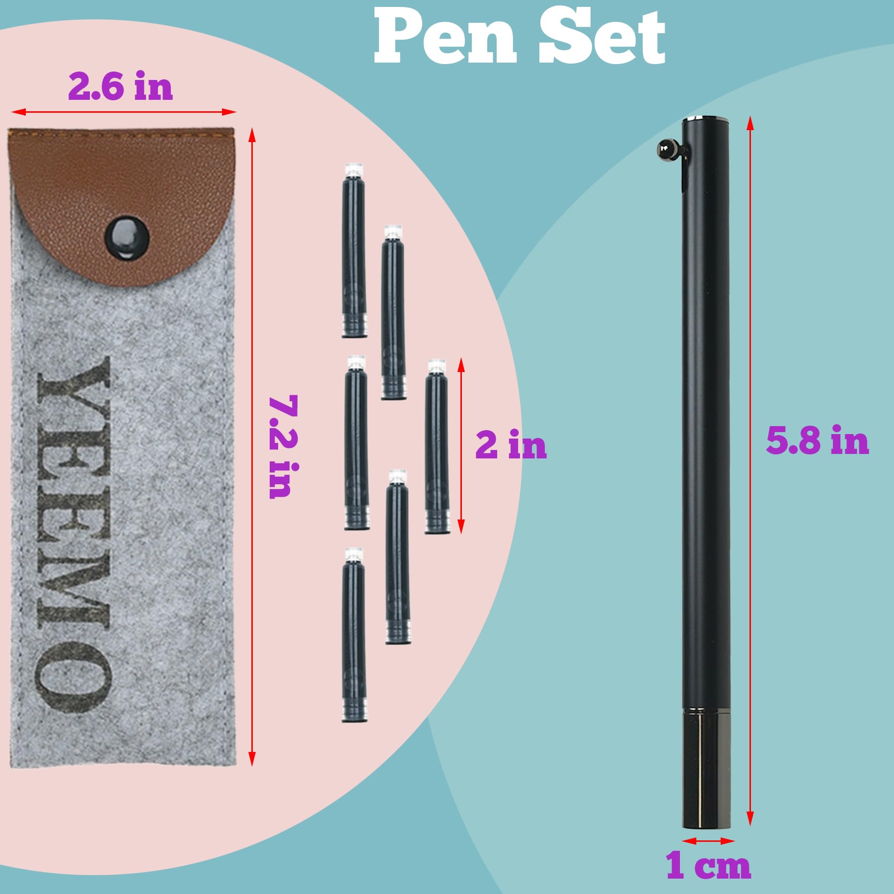 Pluma estilográfica retráctil, punta extrafina de 0,38 mm, bolígrafos suaves con convertidor, 6 cartuchos de tinta y bolsa de regalo para escribir (negro mate)