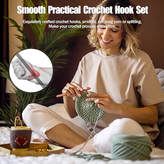 Katech Large Aluminum Crochet Hook Set- 3PCS(10, 12, 15mm) for Chunky Yarn | Ergonomic Crochet Hooks for Arthritic Hands, Big Size Metal Crochet Neeedles-Smooth, Ideal for Super Bulky and Jumbo Yarns