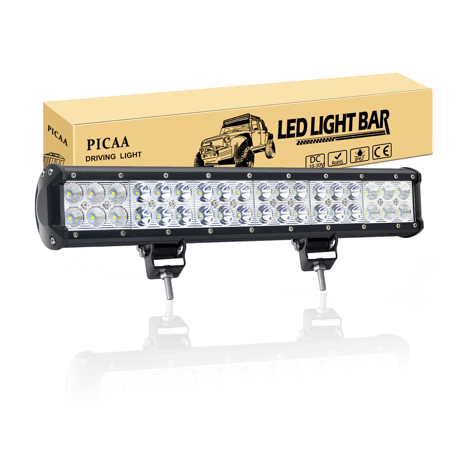 PICAA Barra de luces LED 17 pulgadas 45CM 108W 12V Barra de Luz Led Combo de Inundación LED para Todo Terreno Luces de Conducción Faros Antiniebla LED Iluminación para Offroad 4X4 coche