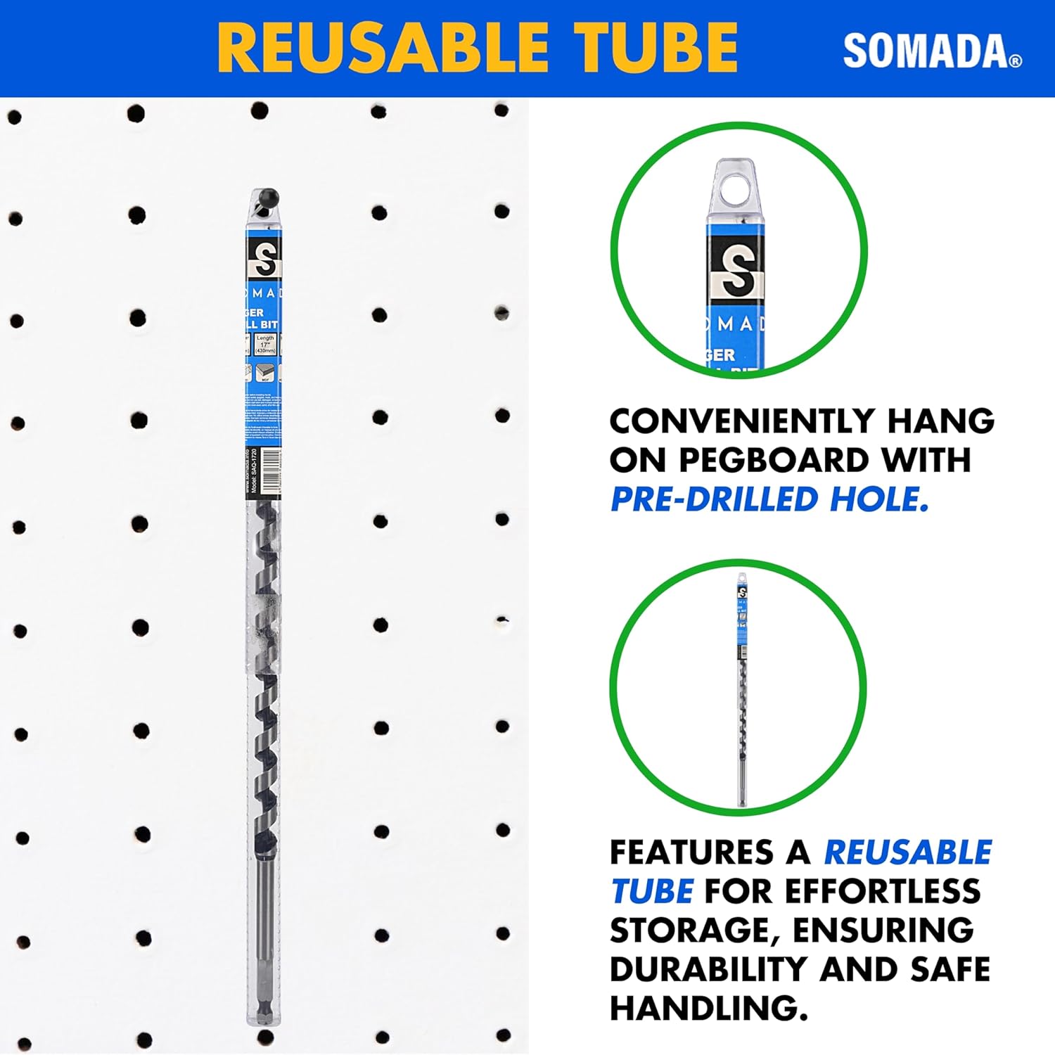 SOMADA 3/4-Inch x 17-Inch Auger Drill Bit for Wood, Hex Shank 3/8-Inch One Piece, Ship Auger Long Drill Bit for Soft and Hard Wood, Plastic, Drywall and Composite Materials