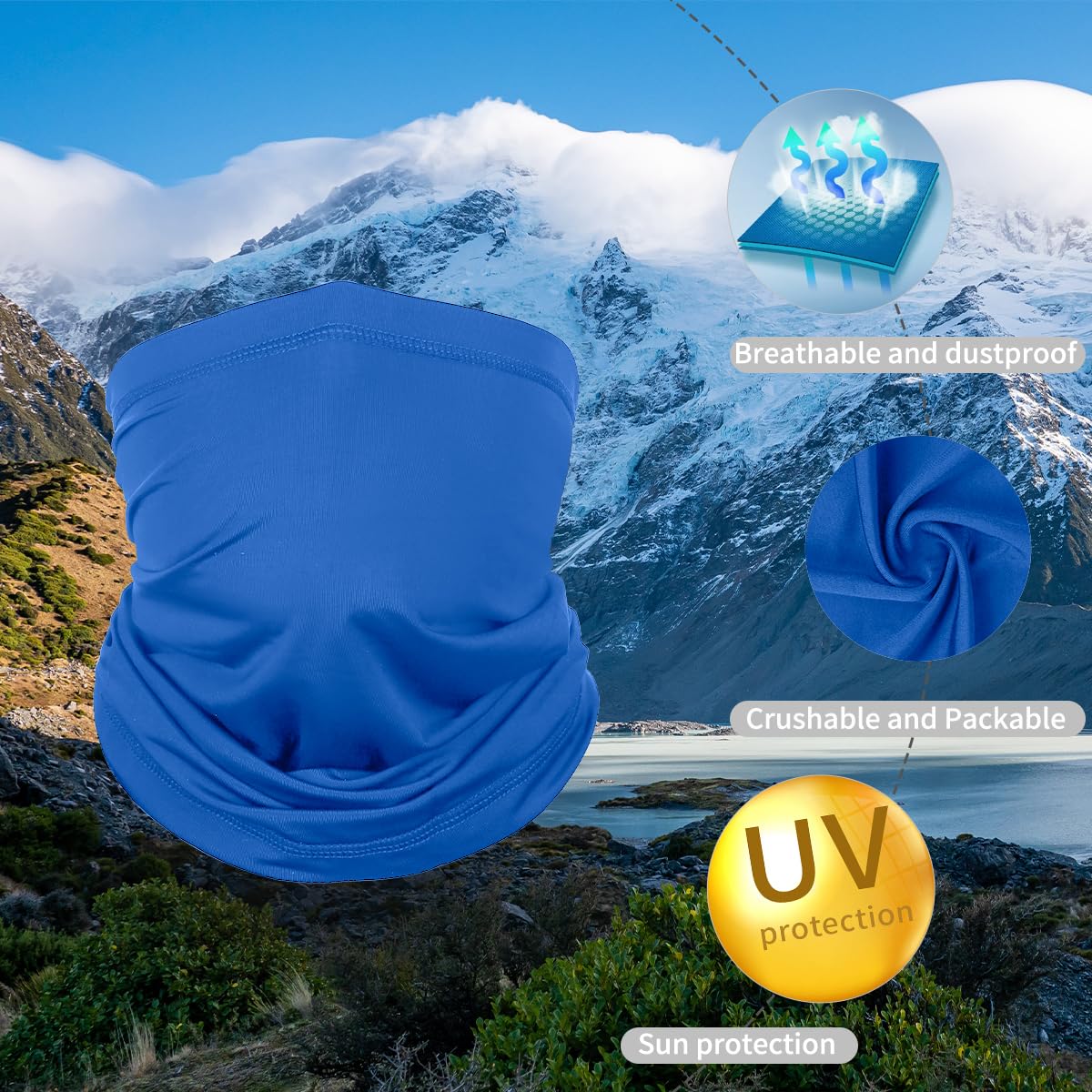 Achiou Bufanda de cuello refrescante, máscara de protección UV para hombres y mujeres, suave, resistente al viento, senderismo, ciclismo, correr