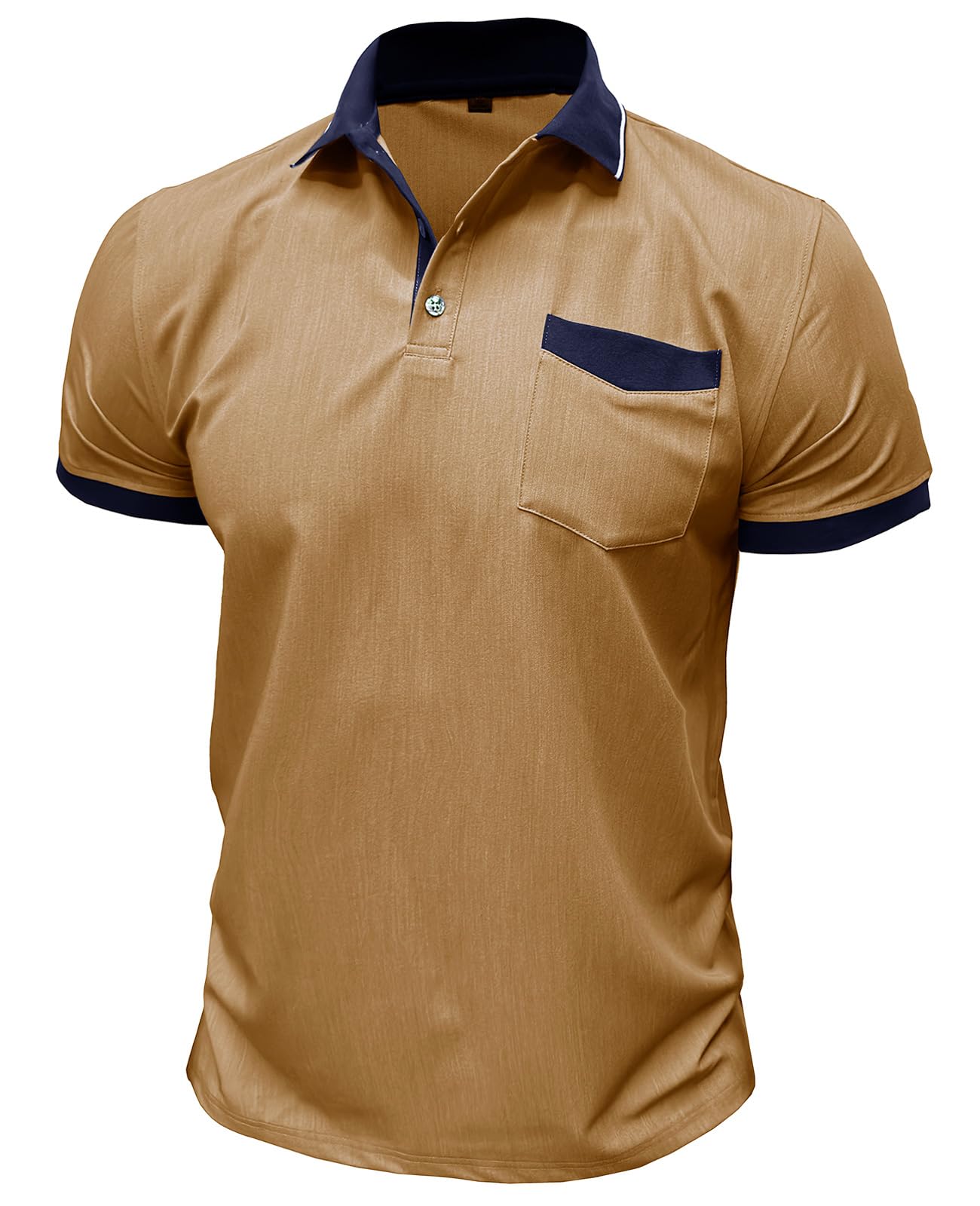 Suwangi Męska koszulka polo z krótkim rękawem, na czas wolny, na lato, kontrast modna, styl polo, klasyczny styl retro, z kieszenią