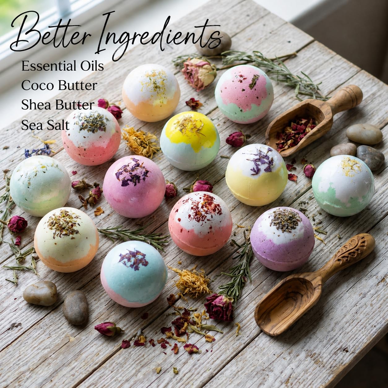 EvolutionUSA 12 Inspire Badekugeln für Frauen & Mädchen - Badebomben mit Blumenspitze Mädchen, lustige Badebomben Set, Bio Badekugel Luxus-Geschenk für Muttertag, Geburtstag, Weihnachten, Ostern oder