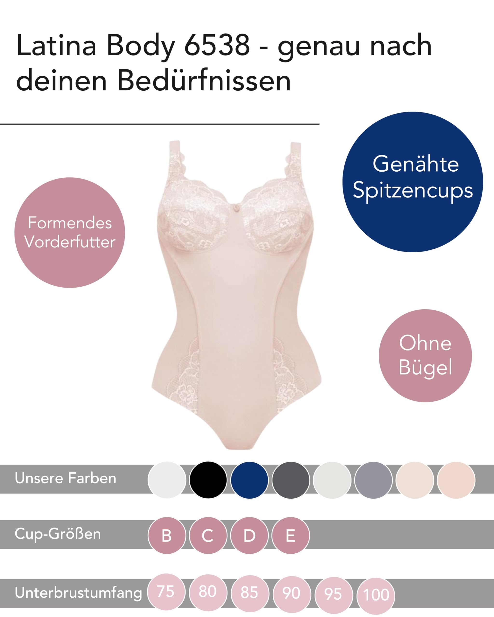 SUSA Body ohne Bügel Latina Shapewear Damen stark formend Mieder Bodysuit Shaping Effekt