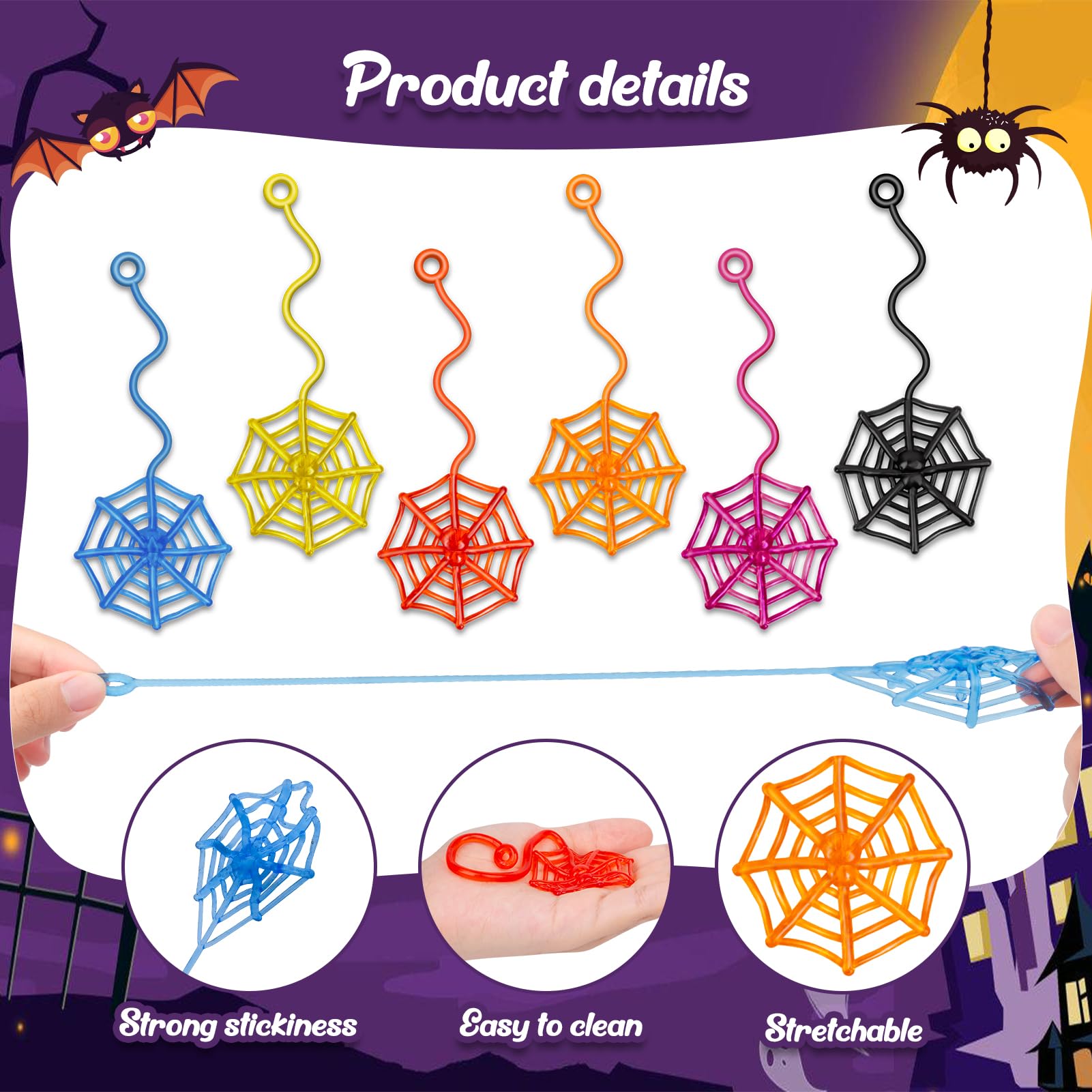 TECKI 30pcs Sticky Spider Web Toys - Grappige Halloween Kerstbal, Hoge Elasticiteit, Diverse Kleuren, Wasbaar, Herbruikbaar, Verjaardagscadeau voor Kinderen