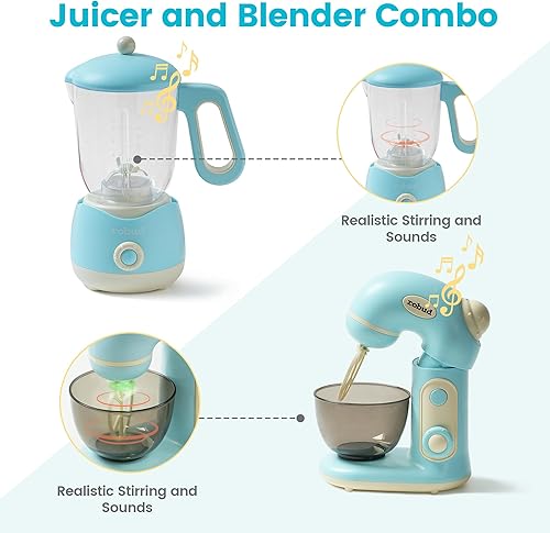 Miniatura 5 de ROBUD Juego de juguetes de cocina, licuadora de juguete y exprimidor de juguete, juego de electrodomésticos de cocina con accesorios, luz y sonido