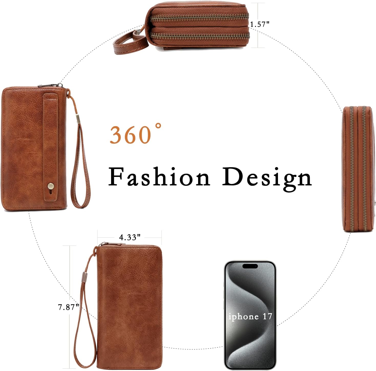 Wallet For Women Large Capacity Wristlet Purse for Women RFID Blocking Multi Clutch Wallet Brown - Image 4