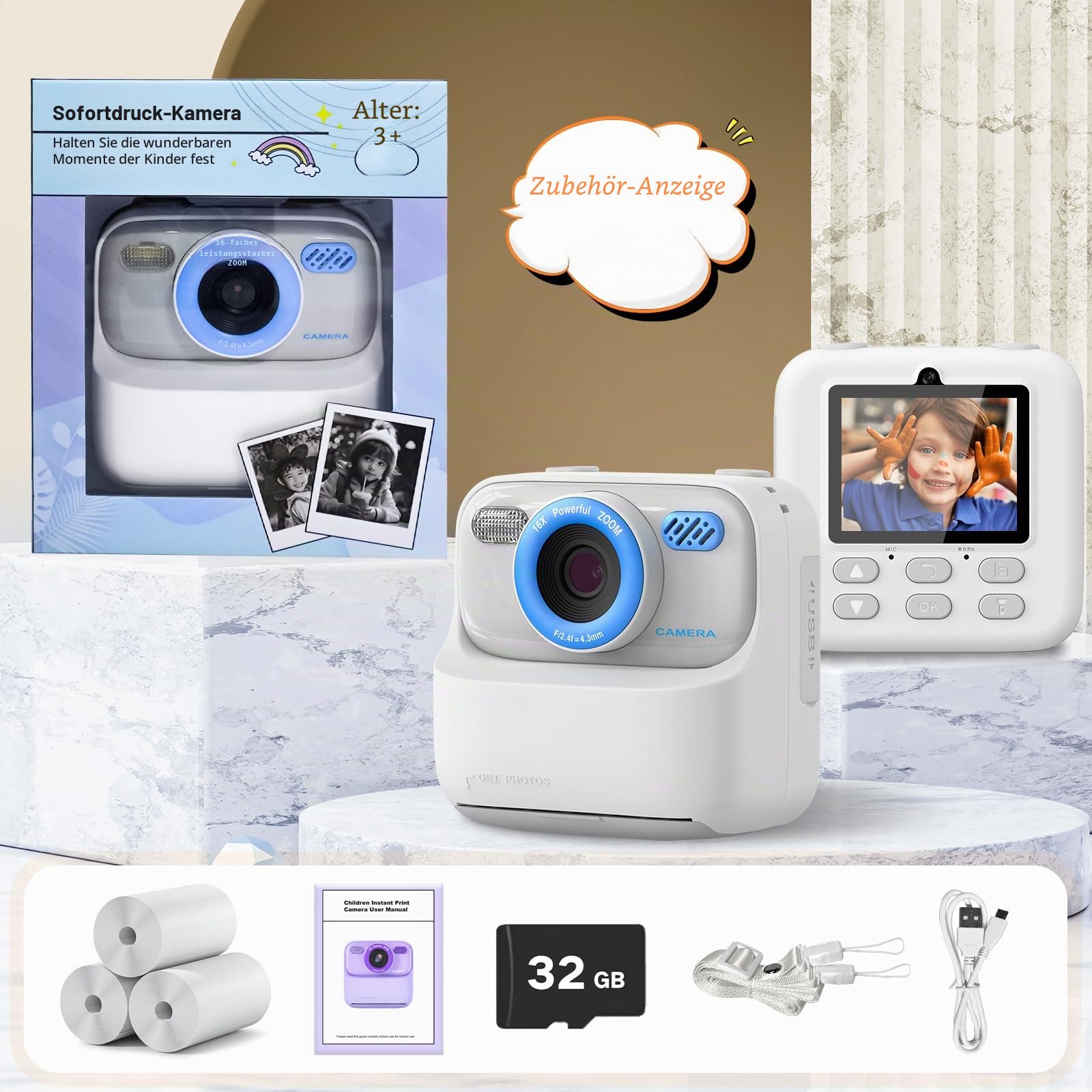 Upgrade Kinderkamera Sofortdruck für Jungen und Mädchen, 1080P HD Dual-Linse Selfie Digitalkamera mit Druckpapier, Weihnachten Geburtstag Geschenke Spielzeug für Kleinkind und Jugendliche