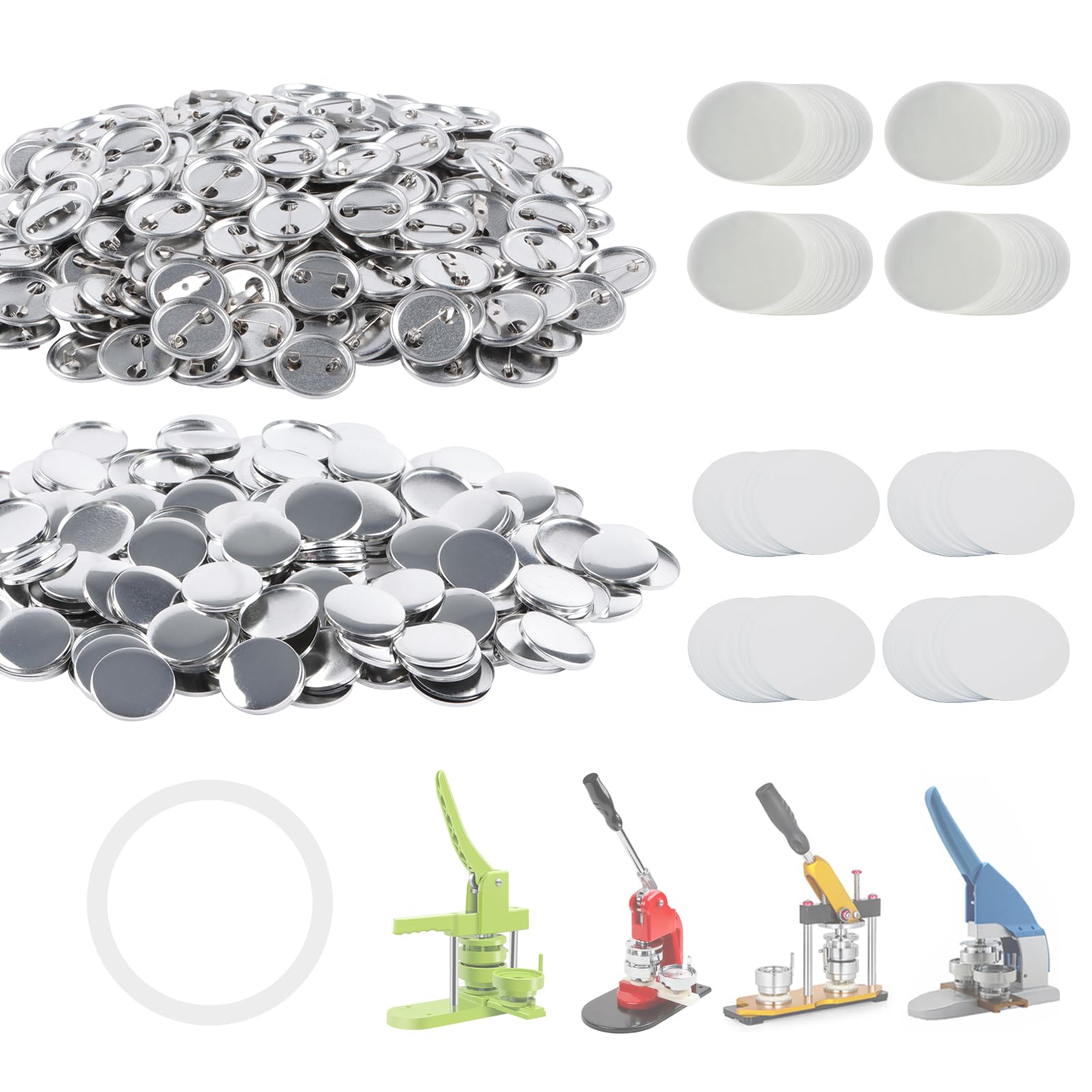 500 Sets Metal 32mm(1.25 inch) Blank Button Making Supplies Badge Parts, Round Metal Button Kit for Button Maker Machine, Including Metal Shells Metal Back Cover Clear Film&Blank Paper&Gasket