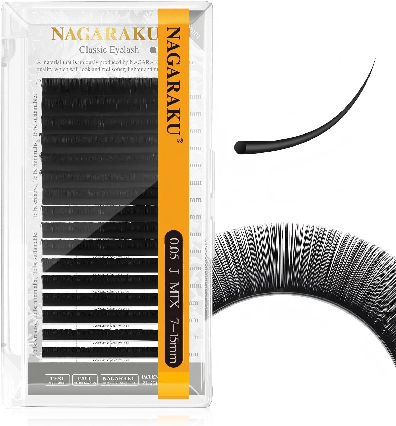 NAGARAKU Eyelash Extensions Individual Mega Volume Lashes Manual Fan 0.05mm J Curl 7-15mm Mix Tray Classic Matte Black Natural Faux Mink False Lash 16 Rows