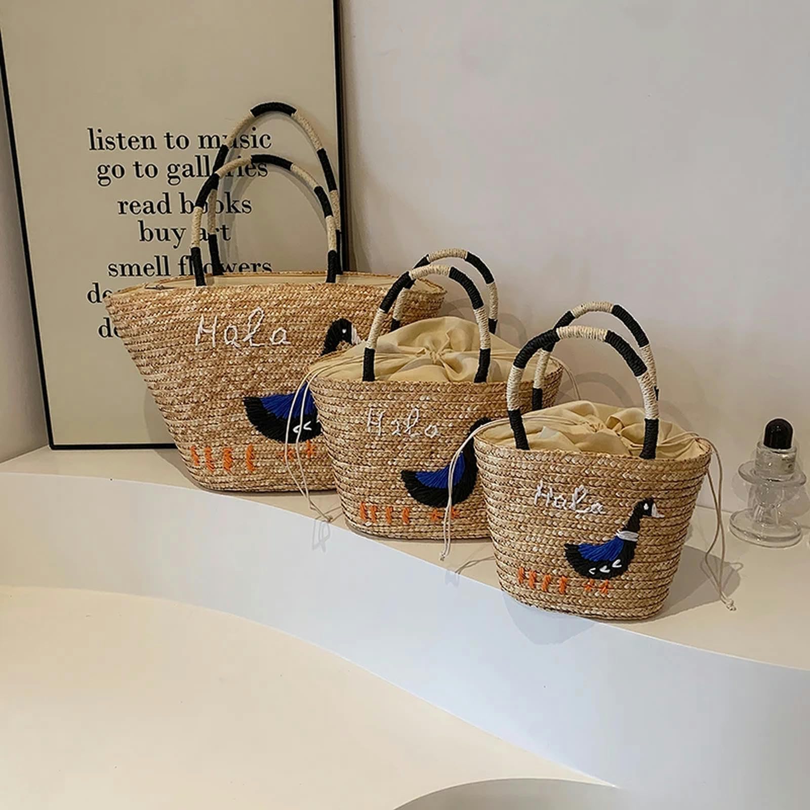 Borsa Paglia Estate Straw Bag Donne Grande capacità Maniglia Borsa A Spalla Handmade Tessuto Borsa Vacanza-Khaki