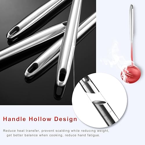 Miniatura 8 de Utensilios de cocina de acero inoxidable, juego de utensilios de cocina de metal de 9 piezas de 14 pulgadas con cuchara sólida, cuchara ranurada,