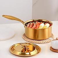 Vista 7 de BuyGo - Cacerola de acero inoxidable 188, sartén dorada de 2.5 cuartos de galón con mango largo resistente al calor, olla multiusos de 3 capas