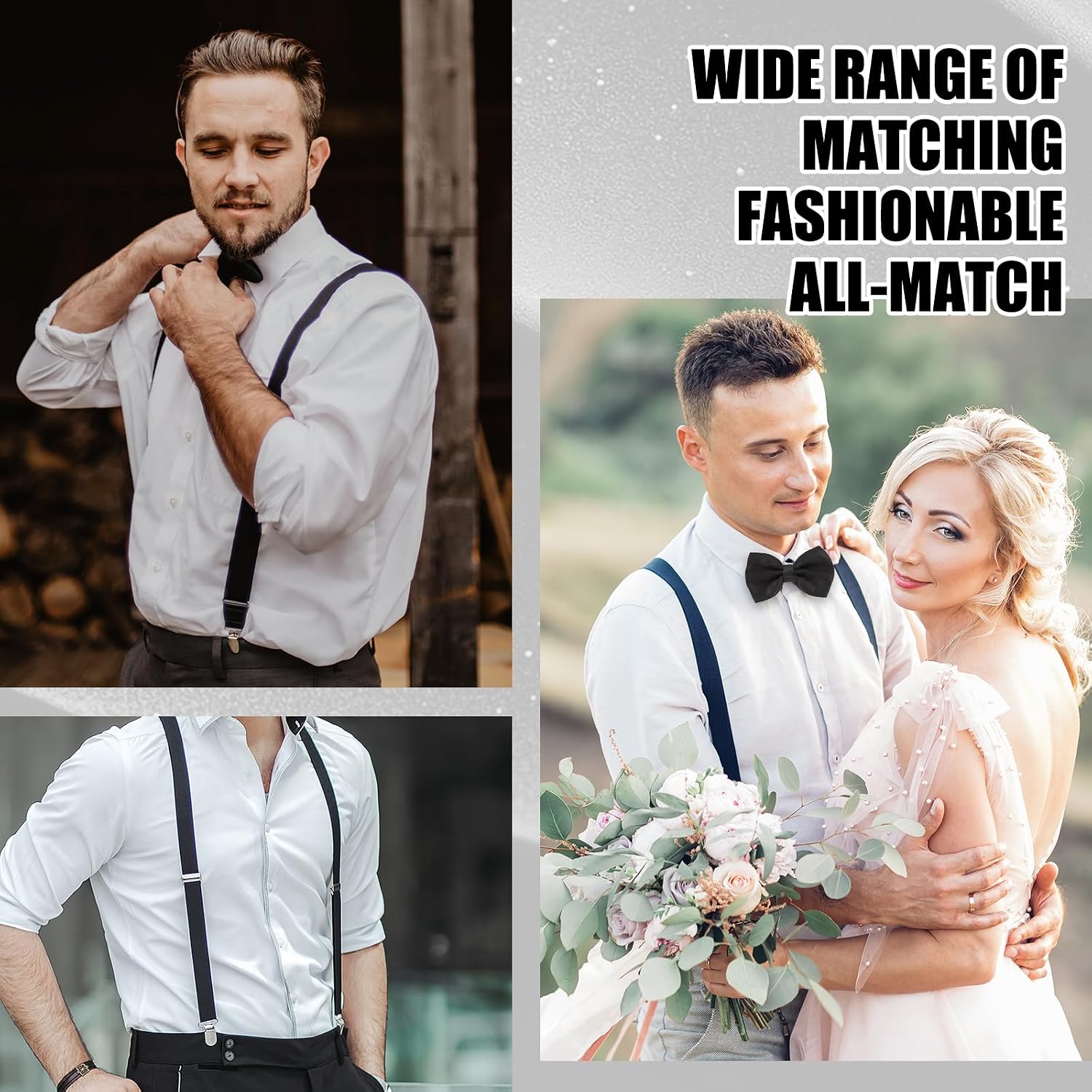 Black Suspenders Men, Hidden Straps Y Back Adjustable Elastic Suspender, Comes with 1 Black Bow Tie, for Men Under Shirt Clothing
