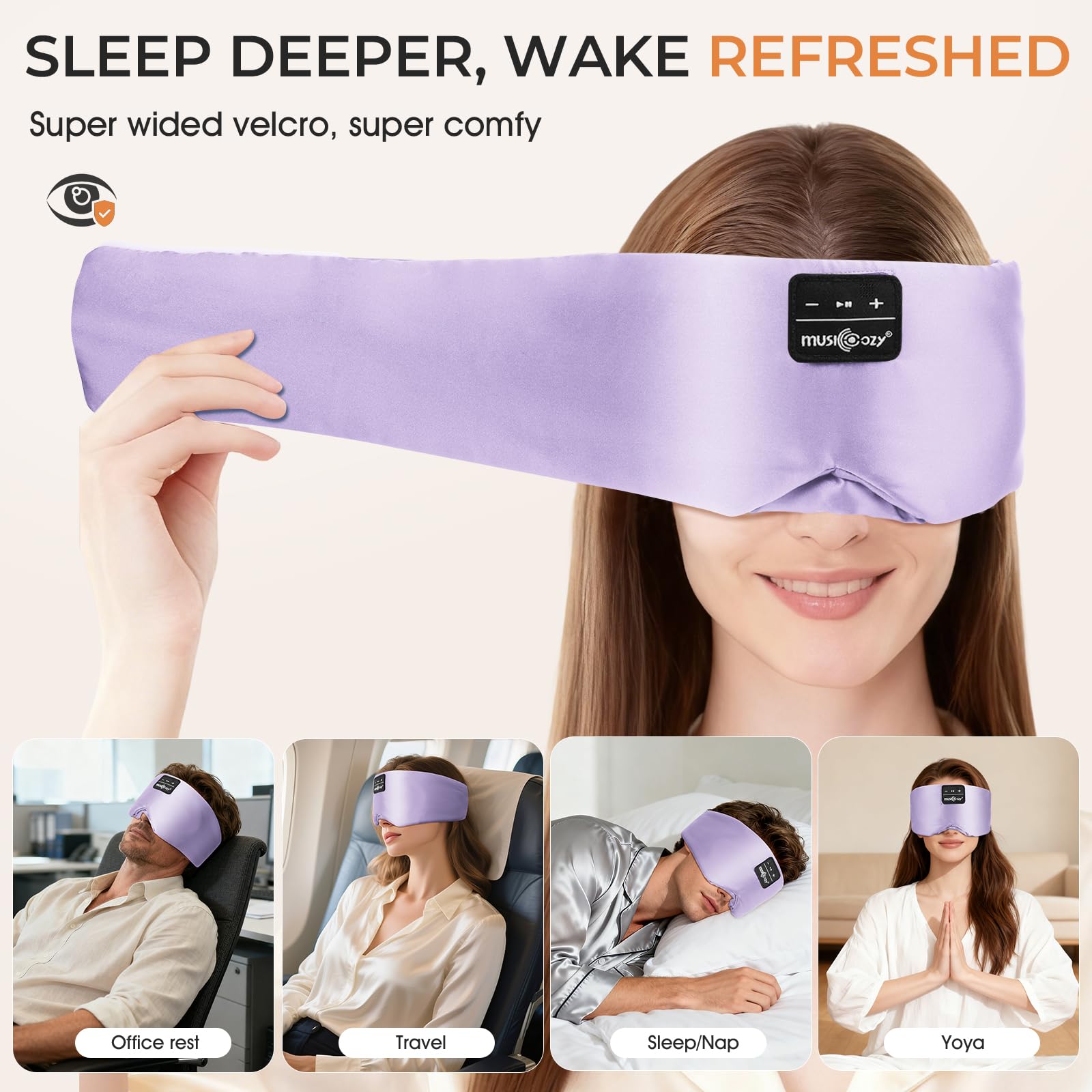 MUSICOZY Máscara de seda para dormir, seda de morera pura, 100 % opaca, máscara de ojos profundos 3D con auriculares, ultra suave y cómoda, transpirable, con tiempo de reproducción de 14 horas y