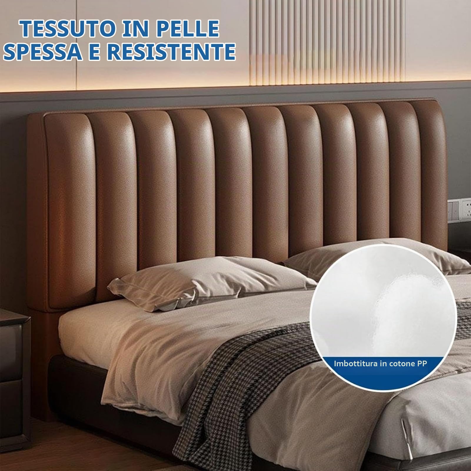 Copertura Per Testiera Letto in Pelle Elastica Imbottita Con Protezione Antipolvere, Universale Per Letti Matrimoniali, Singoli E Una Piazza E Mezza (Nero,180cm)