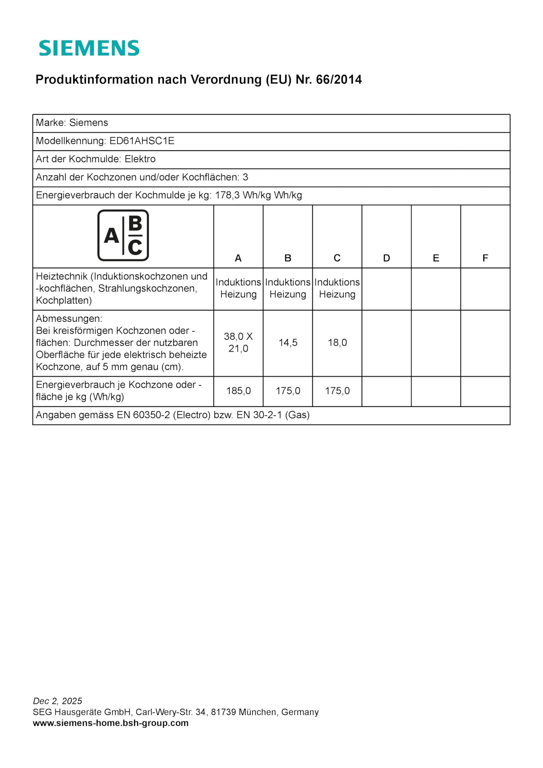 Siemens iQ500 Smartes Induktionskochfeld 60 cm Mattschwarz ED61AHSC1E | Matt Edition, Kombi-Induktion, Home Connect, Bratsensor Pro, Favoriten-Taste, Kindersicherung, Restwärmeanzeige, Glaskeramik