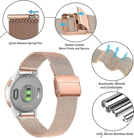 Issinlky band voor Garmin Venu 2S/3S/Vivomove 3S/Vivoactive 4S, 18mm Siliconenband voor Fossil Dames Gen 6/5E/Q Venture HR Gen 4/3/Withings Steel HR 36mm