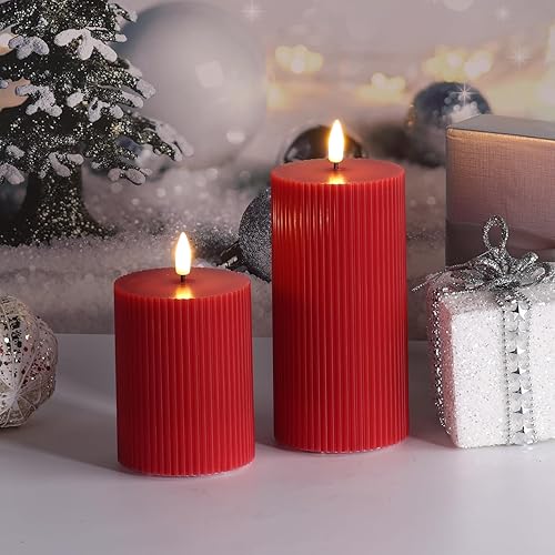 Miniatura 6 de Girimax Velas de pilar rojas sin llama con control remoto, velas de cera LED parpadeantes para decoración de Navidad D 3 pulgadas H 4 pulgadas 6