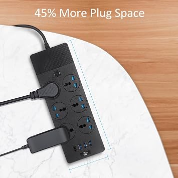 Universal Power Adapter, Jumpso 3000w Power Strip with 4 USB Ports (1 USB C), 6ft Extension Cord with International Outlets, 110-240v, European Travel Plug Adapter for Home Office Travel, Black