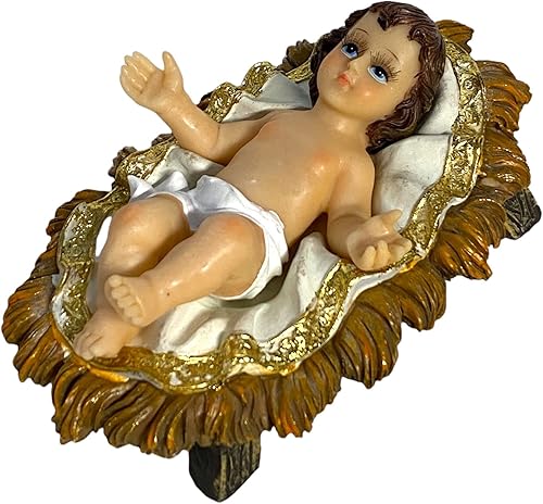 Miniatura 3 de GCK Bebé Jesús con pestañas en el pesebre Santa Religiosa Figurita Nino Dios Pesebre Navidad Navidad