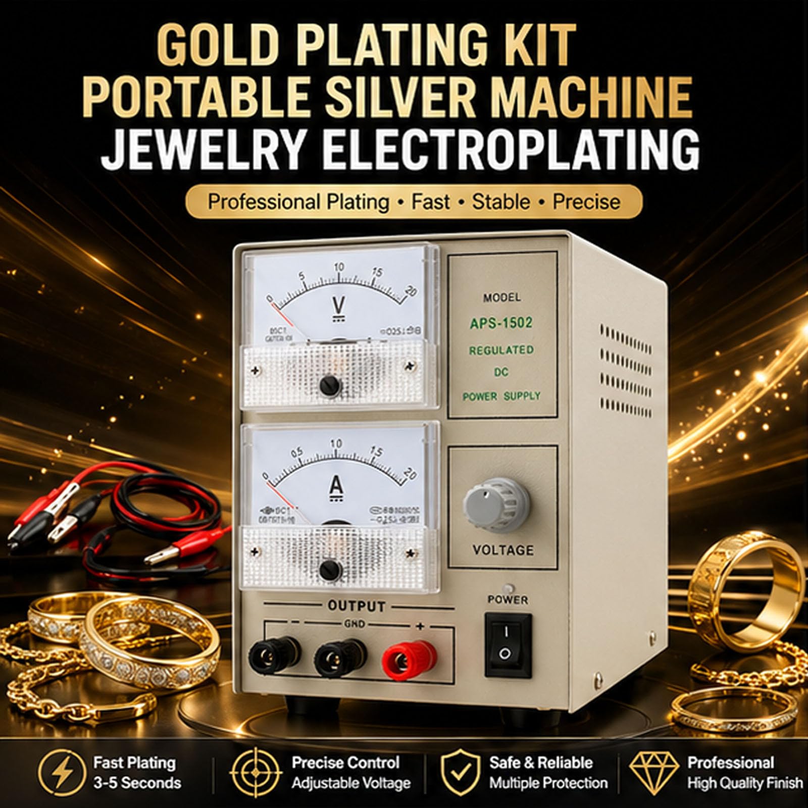 Máquina de chapado de oro de plata portátil, Kit de chapado de oro de plata de joyería 2A con alambre conductor, Máquina de chapado de joyería del kit de chapado de rodio Herramientas de Oro