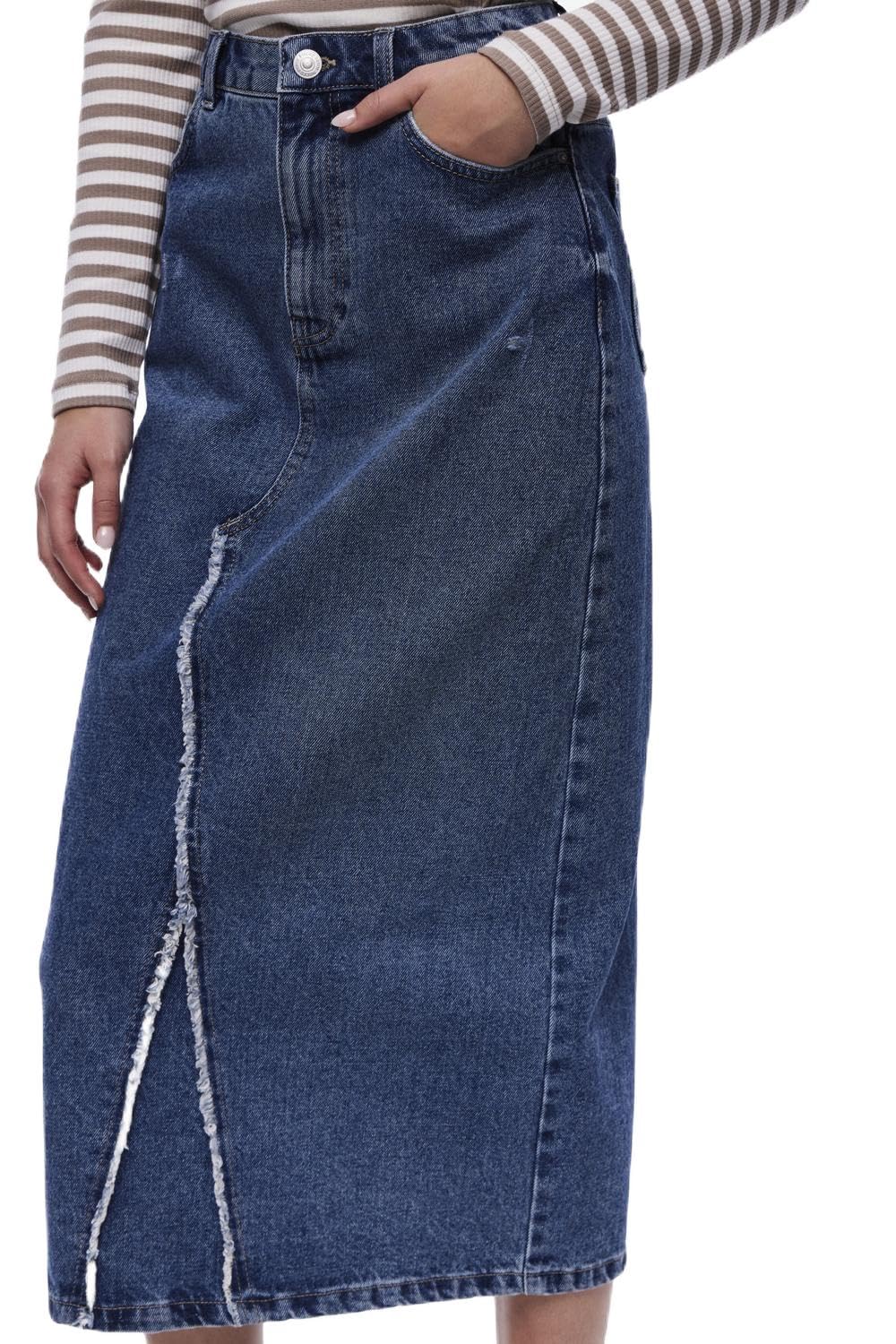 PCALFI HW Long Skirt, niebieski (medium blue denim), M