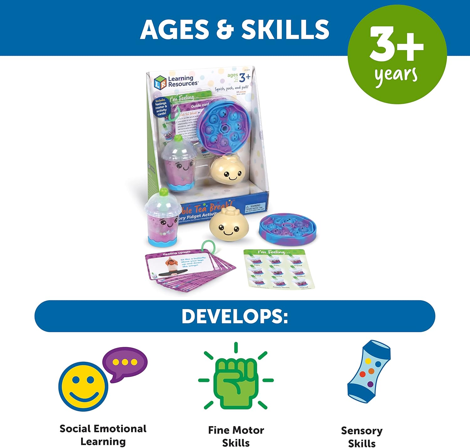 Learning Resources Bubble Tea Break!™ Sensory Fidget Activity Set, Sensory Toys For Toddlers, Social Emotional Learning, SEL Skills, Calming Toys, Ages 3+,19 Pieces