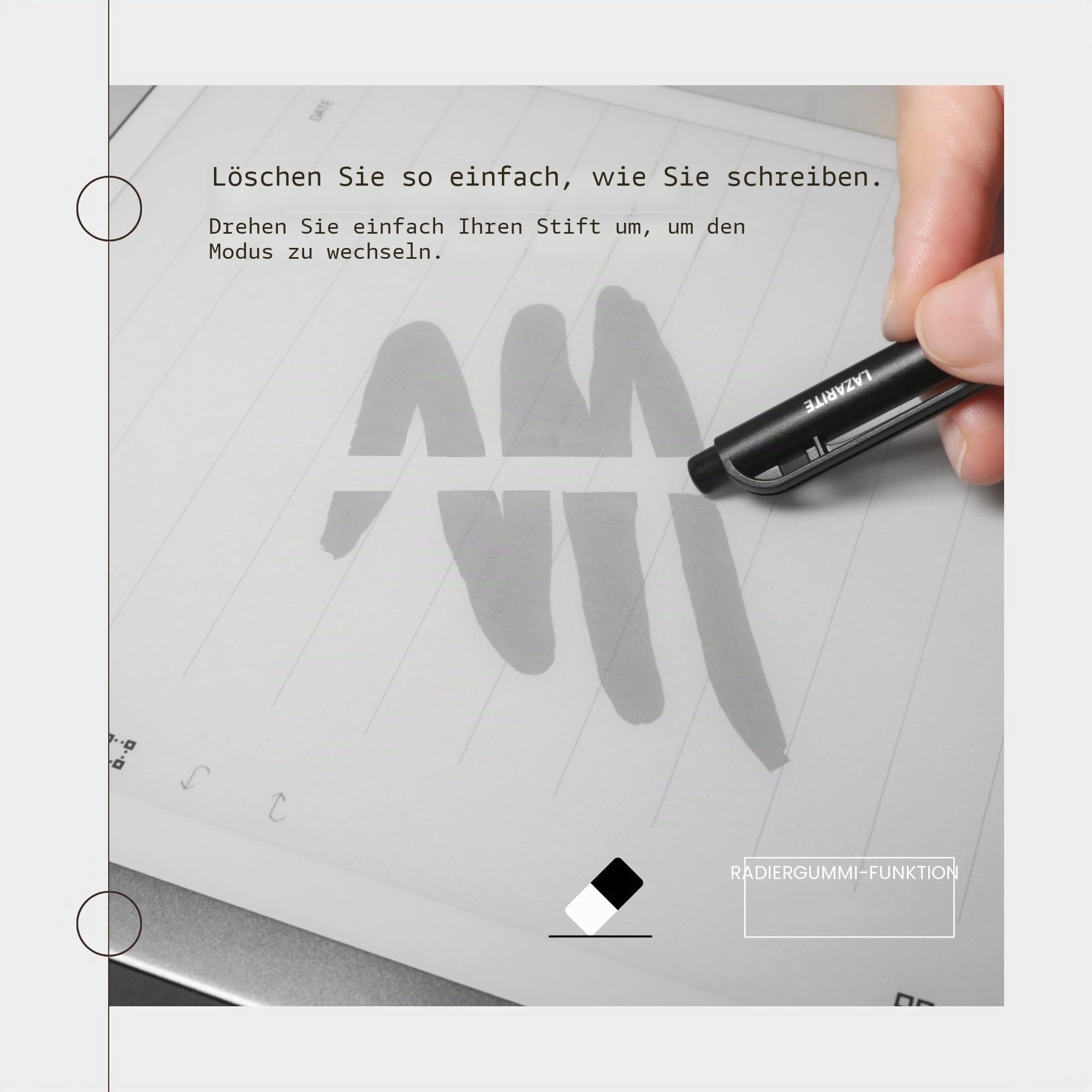 LAZARITE LuxoScribe Marker Pen für Remarkable 2/Kindle Scribe/SuperNote Gerät EMR Stylus Pen mit Radiergummi, 4096 Druckempfindlichkeit, Palm Rejection