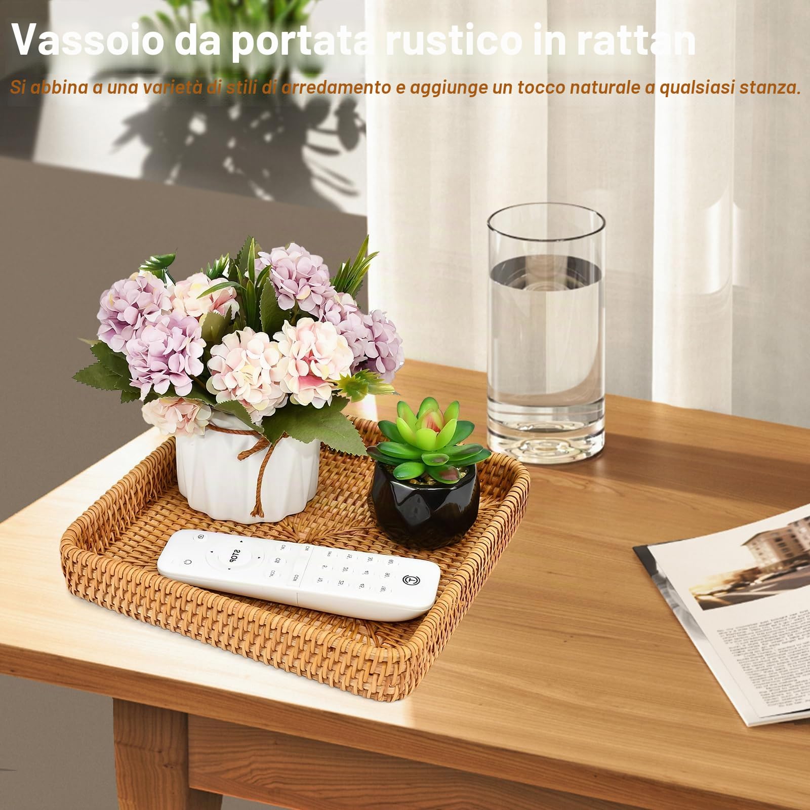 Vassoio Decorativo in Rattan, Cesto Portaoggetti Intrecciato, Organizer Scrivania Ufficio, Portaoggetti Tavolo Tessuto per Trucco, Tovaglioli, Dessert, Ornamenti