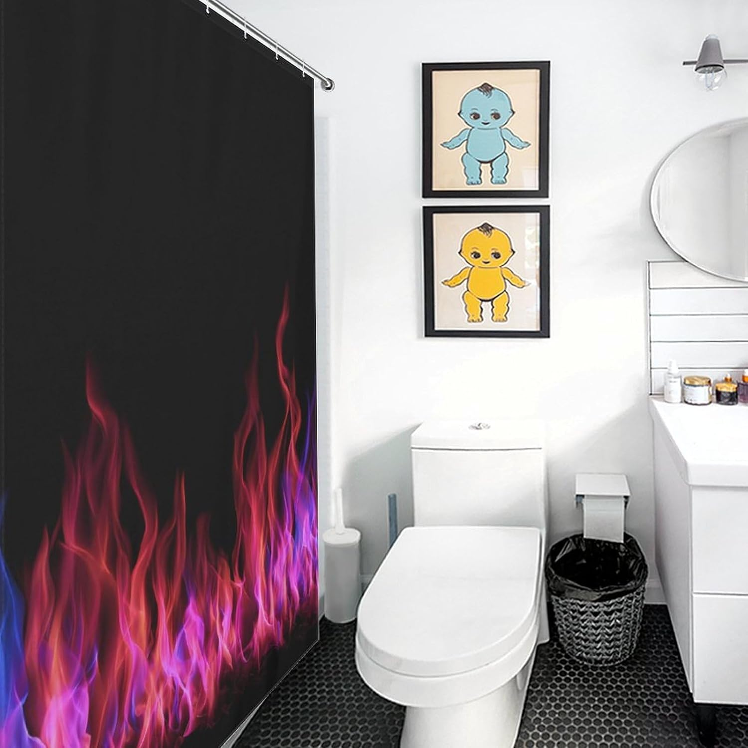 Blue and Red Fire Flame Shower Curtain 46.85x70.87Inch（119x180cm） Polyester Bath Curtain Shower Curtains Printed Decorative